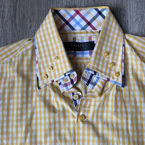 Coogi Classic Button Down L/S Yellow Check Shirt Size L 16.5 34/35 - Picture 4 of 8